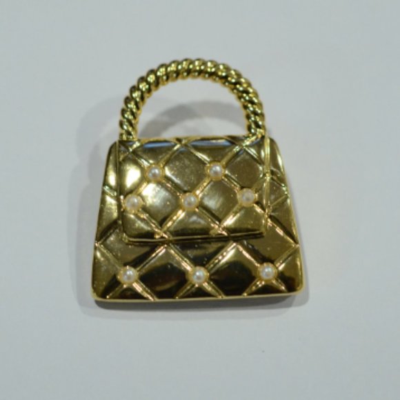 Vintage Marvella Quilted Handbag with Pearl Seeds Brooch Pin - Picture 5 of 5